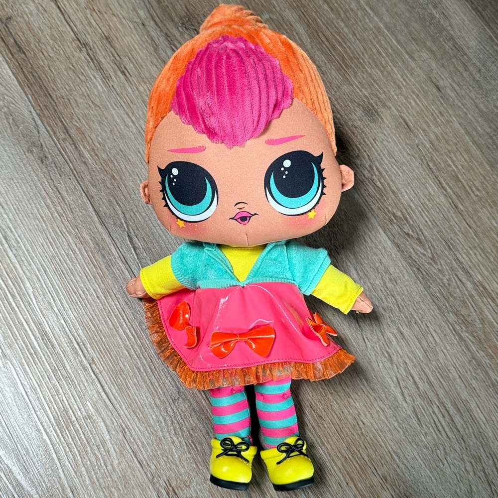 LOL Surprise Neon Pink QT Huggable Soft Plush Doll Red Hair 16” 2020 MGA